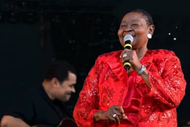 Calypso Rose singing on stage