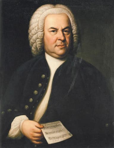 Johann Sebastian Bach: Johann Sebastian Bach (aged 61) in a portrait by Elias Gottlob Haussmann, second version of his 1746 canvas. Bach is holding a copy of the six-part canon BWV