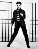 Elvis Presley: A photograph promoting the film Jailhouse Rock depicts singer Elvis Presley.