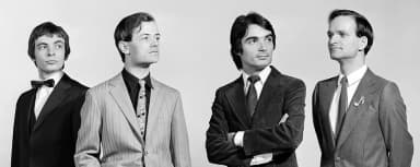 Kraftwerk: German electronic band Kraftwerk in 1975, in a photoshoot by the Maurice Seymour studio in New York City. Distributed by Heller-Fischel Agency to promote the