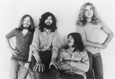 Led Zeppelin: Promotional photograph of the band Led Zeppelin, 1971. From left to right: bassist John Paul Jones, guitarist Jimmy Page, drummer John Bonham and vocalist