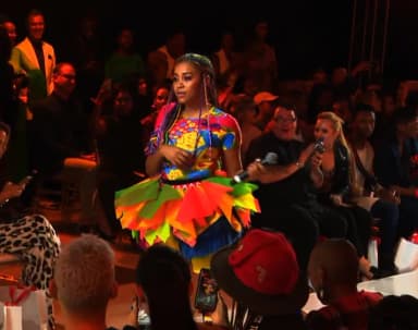 Sho Madjozi: Screenshot from a video of Sho Madjozi performing "Wakanda Forever" at the Edgars Fashion Show in March 2019.
