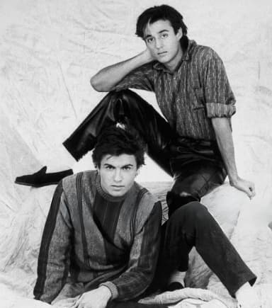 Wham!: Wham in 1984. Top to bottom: Andrew Ridgeley, George Michael.
