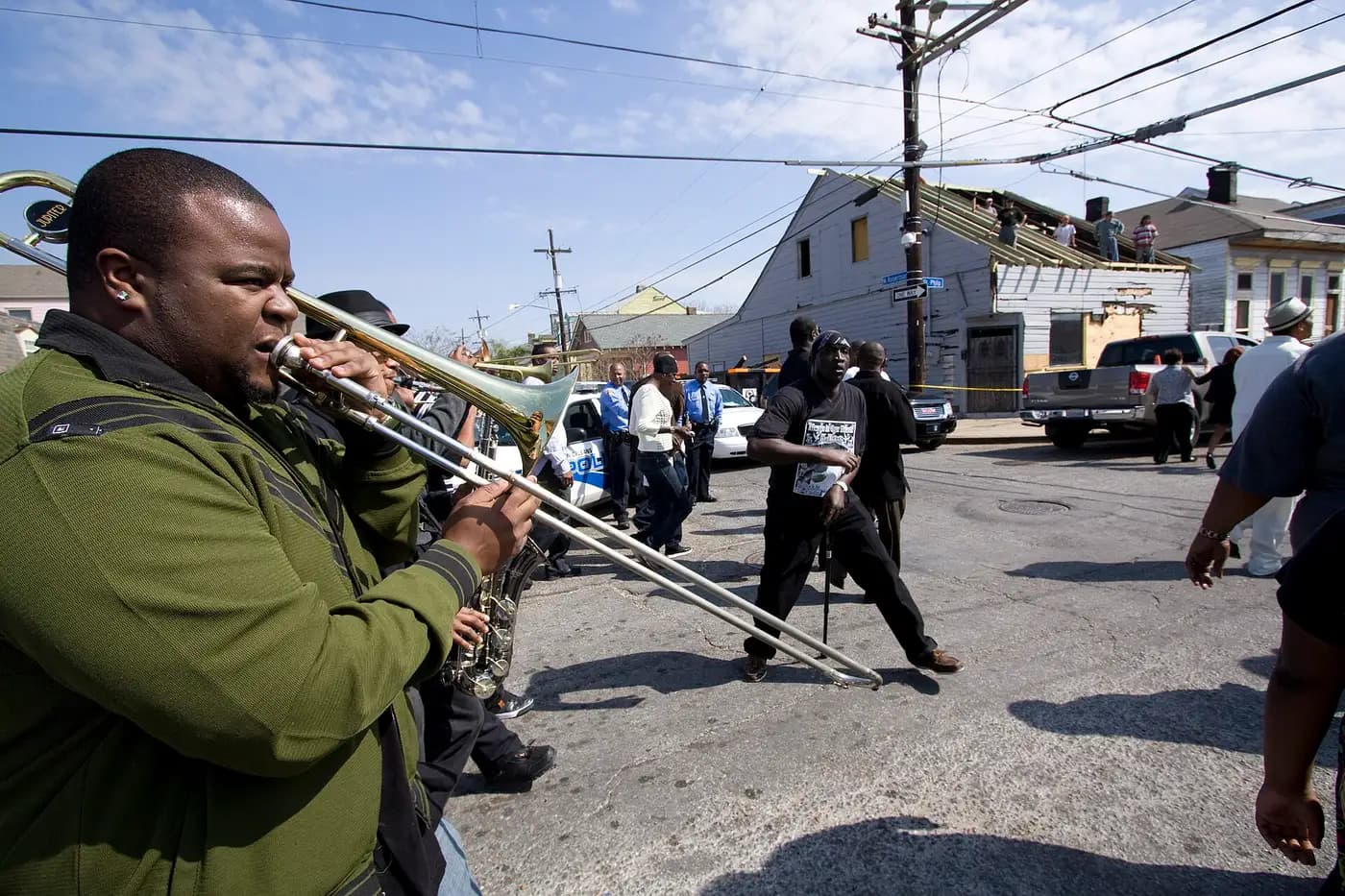 United States: "Jazz funeral" procession in the Treme section of New Orleans.